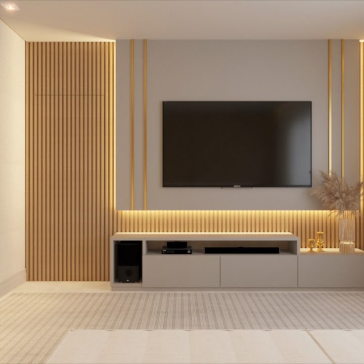 Sala de TV com Painel Ripado - Design de Interiores Sorocaba
